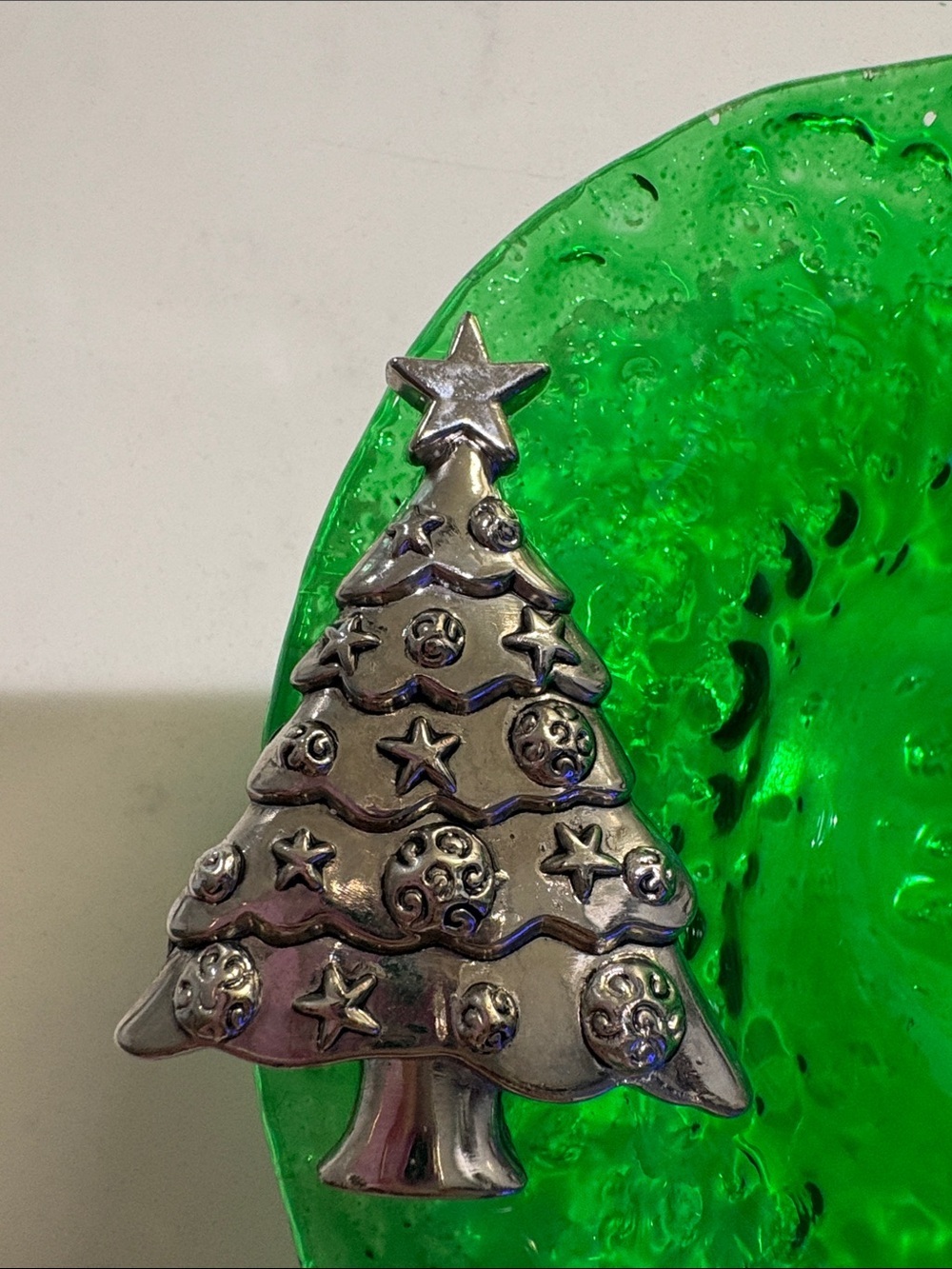Green Decorative Glass Tray with Silver Christmas Tree Accent - Picture 2 of 6